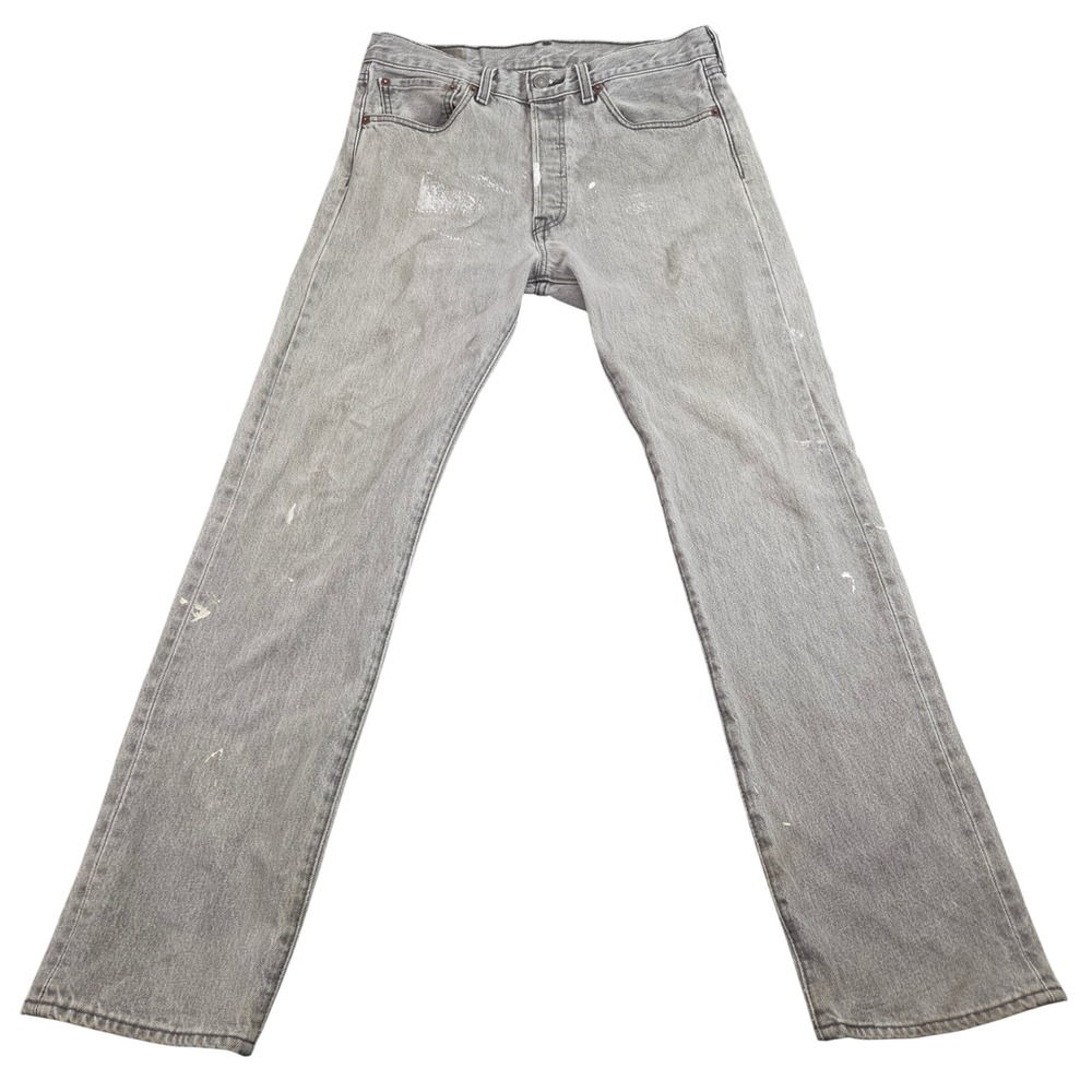Levis 501 Jeans Mens 31x32 Charcoal Paint Splatter Distressed Workwear Straight